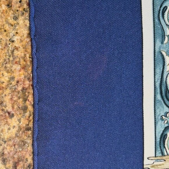 Vintage Hermes "L' Hiver" Silk Scarf with Blue Border Winter Snow - Picture 11 of 13
